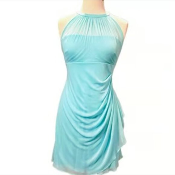 David's Bridal MSRP $93 Blue Dress NEW Ruching Sleeveless Pleated Back Zip Small - Picture 2 of 5